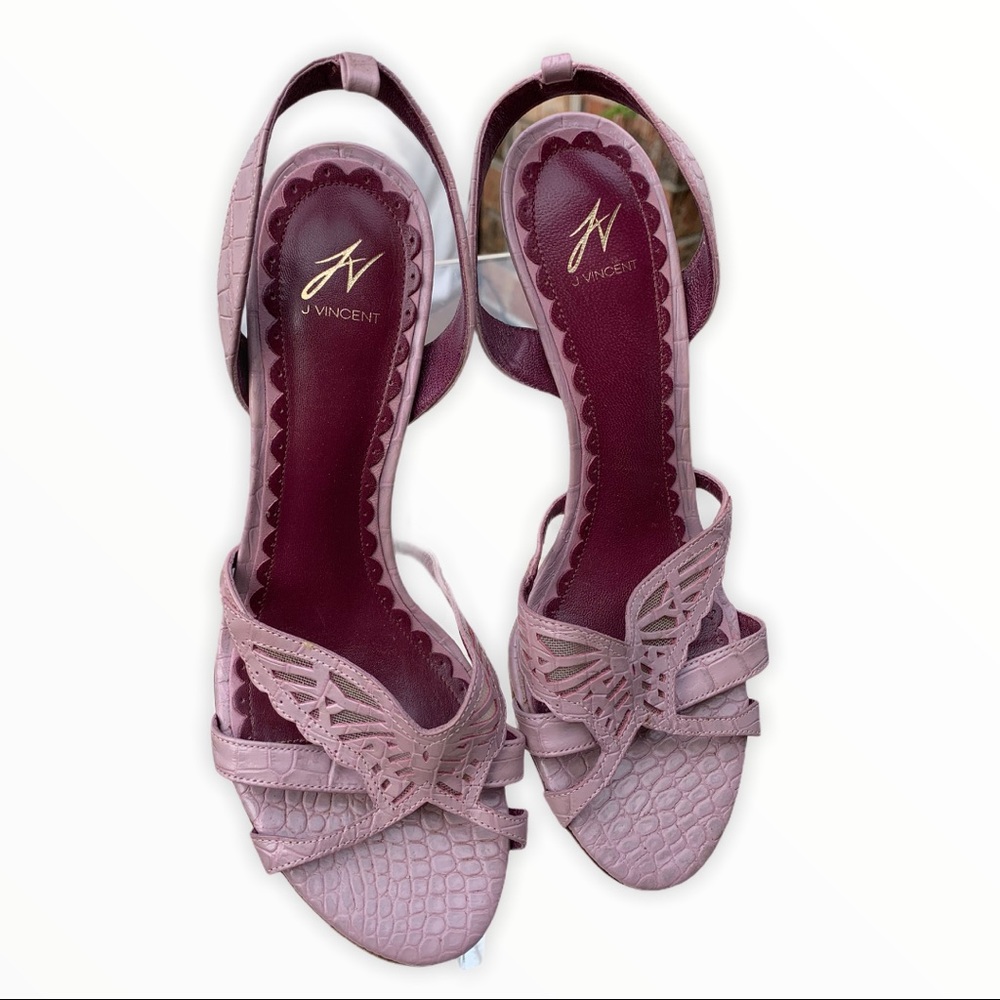 J. Vincent leather pink butterfly heels